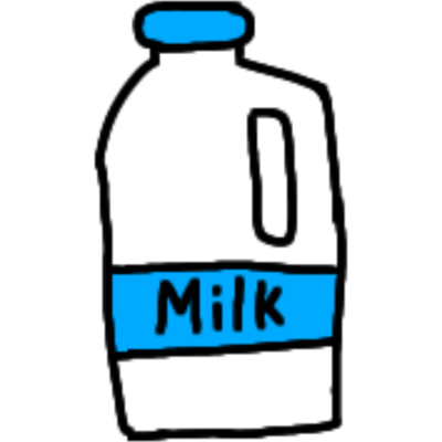 a bottle of milk with a blue lid and a blue label saying milk